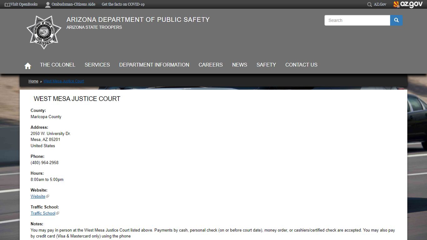 West Mesa Justice Court | Arizona Department of Public Safety